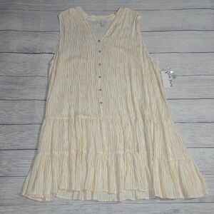 Nine West Button-Front Tiered Drop-Waist Dress White & Yellow Size XL NWT